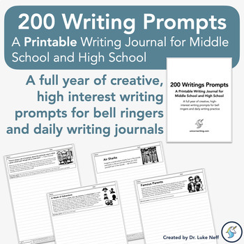 Preview of 200 Writings Prompts — A Printable Writing Journal for Middle and High School