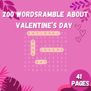 Preview of 200 word scramble about valentine's day for teens and adults