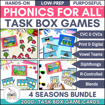 Preview of 2000+ Phonics Task Card Box Activities for Fall, Winter, Spring, and Summer