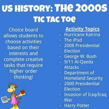 Preview of 2000s Choice Board/Tic Tac Toe (U.S. History) - Hyperdoc Project