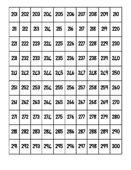 Printable Number Chart From 1 To 300
