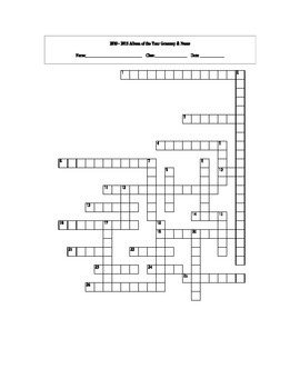 2010 2015 Album of the Year Grammy and Noms Crossword with Key