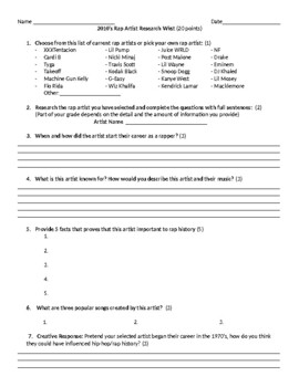 Preview of 2010s Rap Research Worksheet