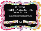 2019-2020  Editable Calendar with Notes Section
