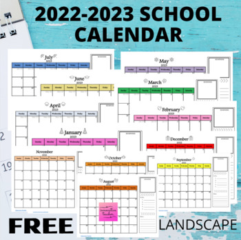 2018-2019 School Calendar Landscape {FREEBIE} by Innovative Teacher
