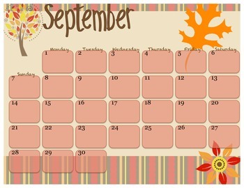 2014 September calendar by Little Lamb Learners TpT