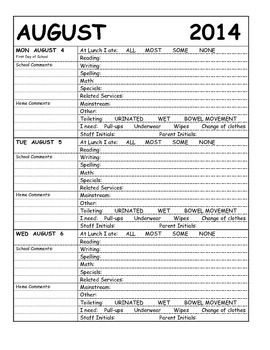 Preview of 2014/2015 School Year Student Planner for Special Education