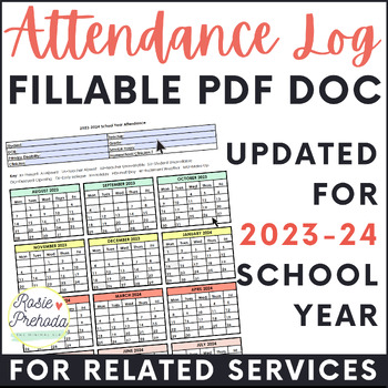 Preview of Speech Therapy Fillable Attendance Sheet Tracker- Updates Yearly