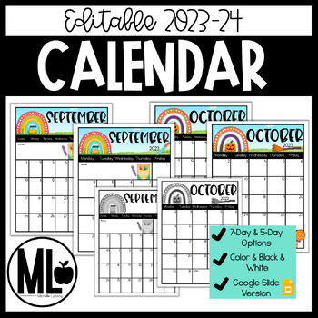 Preview of 2023-2024 Editable Calendar