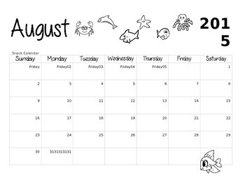 Preview of 2015-16 Snack Calendar (August 2015-May 2016)
