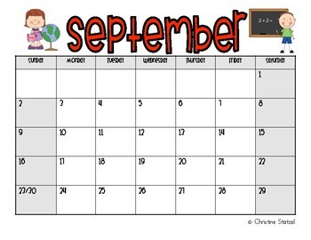 2019-2020 Monthly School Calendar by Christine Statzel | TpT