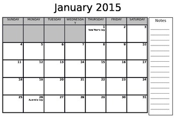 Preview of 2015 Calendar Year (editable)