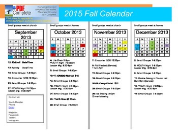 2015 Fall Youth Ministry Calendar (Editable) by Randi Hom | TpT
