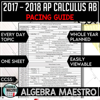 Preview of 2017-2018 AP Calculus AB Pacing Guide