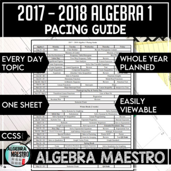 Preview of 2017 - 2018 Algebra 1 Pacing Guide