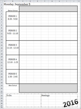 Preview of 2016-2017 DAILY Calendar-At-A-Glance Template