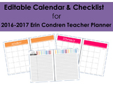 2016-2017 Editable Calendar/Checklist for use with Erin Co