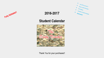 Preview of 2016-2017 Editable Student Planning Calendar