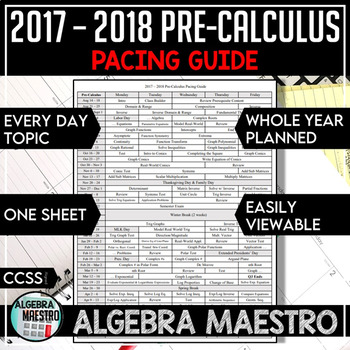 Preview of 2017-2018 Pre-Calculus Pacing Guide
