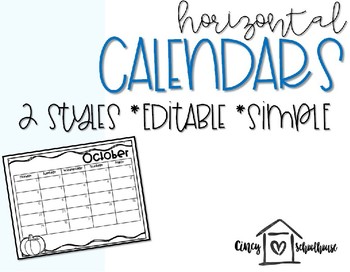 Preview of 2018- 2019 Editable Calendars for Teachers and Students (Horizontal)