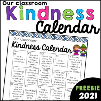 Preview of Kindness Calendar Freebie 2021