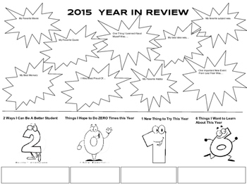 Preview of 2016 New Year Activity Sheet - Reflecting on 2015 & Preparing for 2016