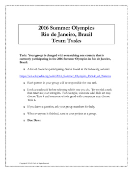 Preview of 2020 Tokyo Summer Olympics Collaborative Math Team Project (Middle School) 2021