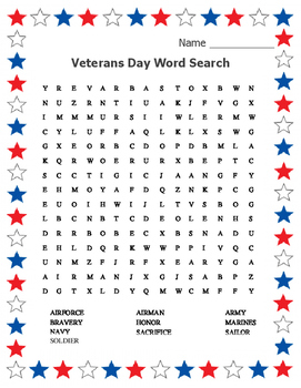Preview of Free Veterans Day Activities Veterans Day Free Word Search Activity