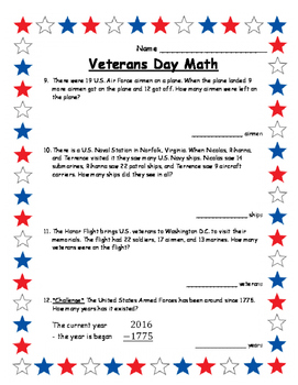 Math Veterans Day Activities Math Word Problems Math Veterans Day Math