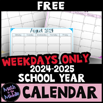 2021 2022 free school year calendar weekdays only by math in the middle