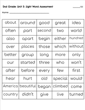 Preview of 2017, 2020,2023  Wonders: 2nd Grade UNIT 3 Sight Word Assessment