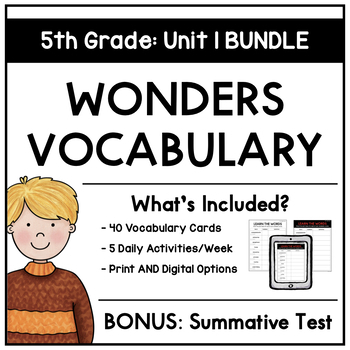 Preview of 2017 Wonders Vocabulary: Fifth Grade Unit 1 BUNDLE