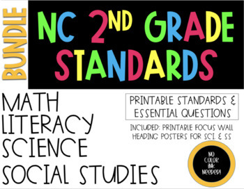 Preview of 2018-19 2nd Grade NC Standards & Essential Questions ELA, Math, Science