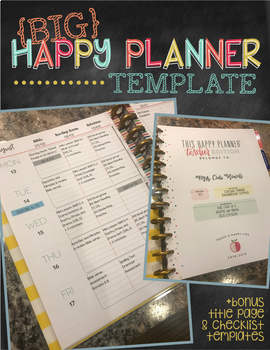 Preview of 2018-19 BIG Happy Planner Teacher Template {+Title Page and Checklist Templates}