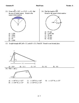 2018 Honors Geometry Final Exam, 6 versions, pdf format by Dwight Swanson