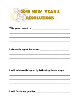 2018 New Year's Resolution by Busy Bee Worksheets | TPT