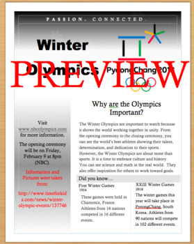 Preview of 2018 Winter Olympic Games Nonfiction Text PyeongChang, South Korea