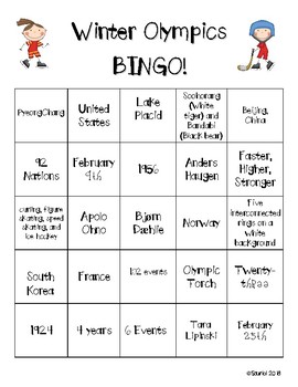 Winter Olympics 2018 Bingo Olympic Trivia And Fact Game By Anniepants927