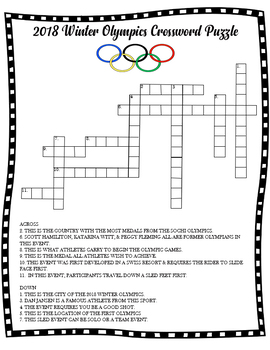 2018 Winter Olympics Crossword Puzzle by Danah #39 s Creative Teaching Tools