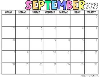 2023-2024 Blank Calendar by Courtney Trainor - MrsTrainorTeaches
