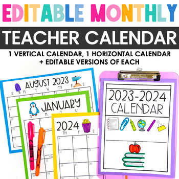 Editable Monthly Calendar 2021-2022 by The Primary Partner | TpT