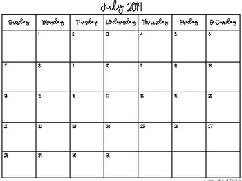 2019 2020 landscape horizontal monthly calendar printable black and white