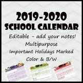 2019 – 2020 Monthly School Calendar – Editable & Multipurpose