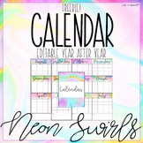 2021 - 2022 Calendar FREEBIE! Neon Swirls Classroom Decor