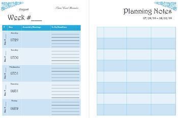 2019 2020 Weekly Planning Calendar No Subject Headings Blue Floral