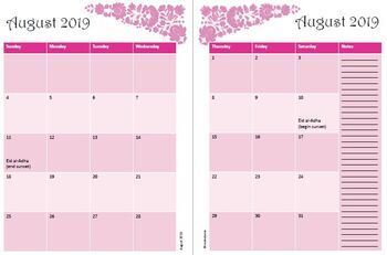 2019 2020 Weekly Planning Calendar No Subject Headings Pink Floral