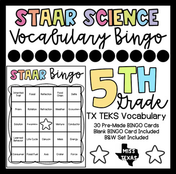 Preview of 5th GRADE SCIENCE STAAR Vocabulary BINGO (Updated April 2024)