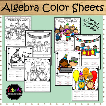 Preview of New Year's Activities 2019 | Basic Algebra Color by Number Worksheets