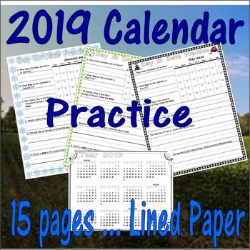Preview of 2019 Monthly Calendar Worksheets : 12 Months & Year Review : LINED PAPER