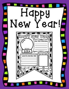 Preview of Happy New Year 2024 New Year's Goals and Resolutions Kid Friendly Pennant